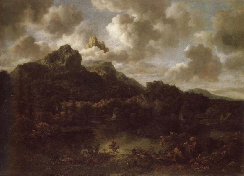Jacob van Ruisdael Mountainous and wooded landscape with a river oil painting picture
